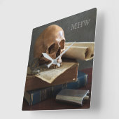 Horloge Carrée Skull on Books custom monogram wall clock (Angle)