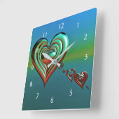 Horloge Carrée Sky High Hearts (Angle)