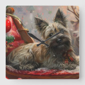 Horloge Carrée Skye Terrier Chien Festif de Noël (Recto)