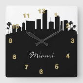 Horloge Carrée Skyline Black and White Miami (Recto)