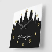 Horloge Carrée Skyline de Chicago noir et blanc (Angle)