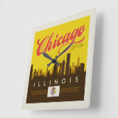 Horloge Carrée Skyline de l'Illinois (Angle)