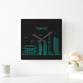 Horloge Carrée Skyline de Tokyo (Maison)
