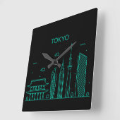 Horloge Carrée Skyline de Tokyo (Angle)