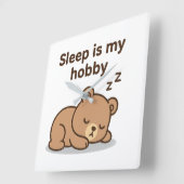 Horloge Carrée Sleep Is My Hobby - Joli dessin d'ours de dessin (Angle)