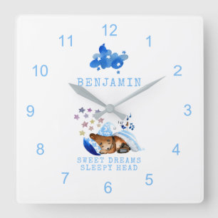 Horloge Carrée Sleeping Bear Sweet Dreams Sleepy Head Boy