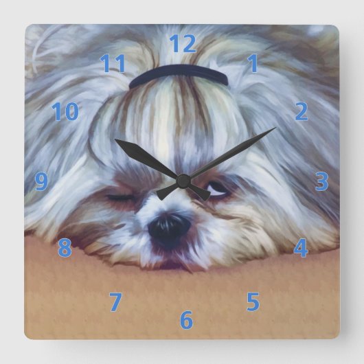 Horloge Carrée Sleepy Shih Tzu Dog (Recto)