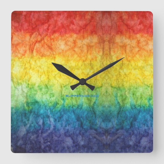 Horloge Carrée SlipperyJoe drapeau gay pride couleurs arc-en-ciel (Recto)