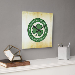 Horloge Carrée SlipperyJoe fête la Saint Patrick's Day Iris