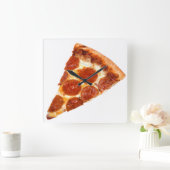 Horloge Carrée SlipperyJoe's classique pepperoni pizza tranche fo (Maison)