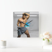 Horloge Carrée SlipperyJoe's Man serviette brisée mur de brique b (Maison)