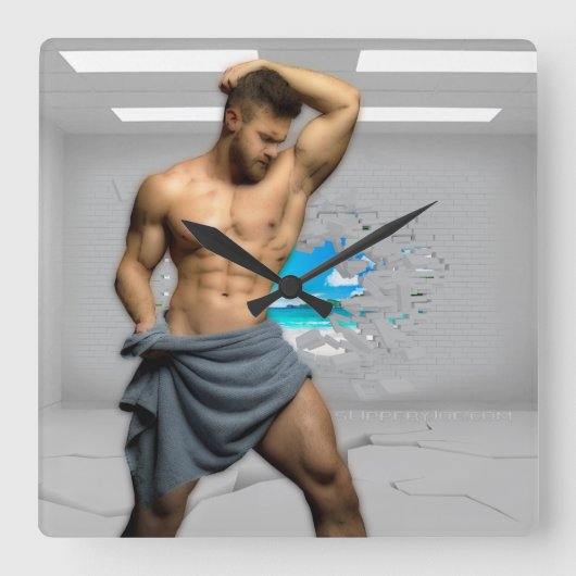 Horloge Carrée SlipperyJoe's Man serviette brisée mur de brique b (Recto)