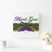 Horloge Carrée SlipperyJoe's Mardi Gras Colliers en perles violet (Maison)