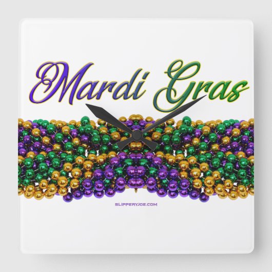 Horloge Carrée SlipperyJoe's Mardi Gras Colliers en perles violet (Recto)