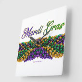 Horloge Carrée SlipperyJoe's Mardi Gras Colliers en perles violet (Angle)