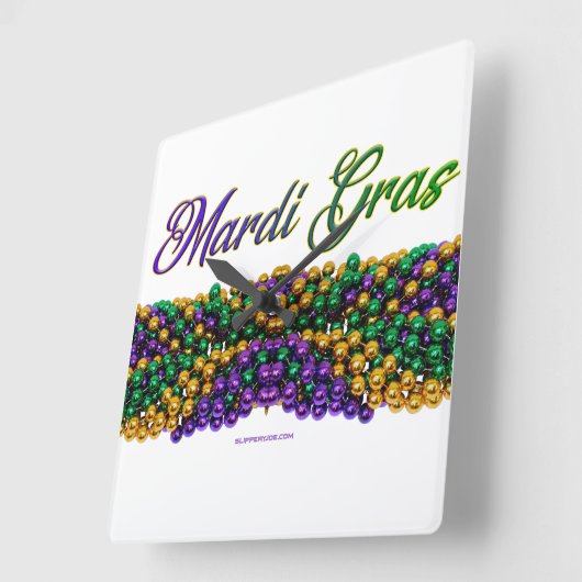 Horloge Carrée SlipperyJoe's Mardi Gras Colliers en perles violet (Angle)