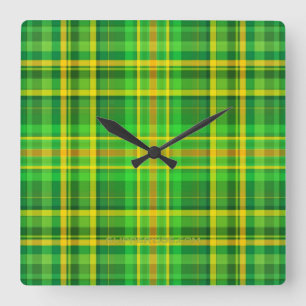 Horloge Carrée SlipperyJoe's Saint Patrick's Day vert-jaune plaid