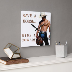 Horloge Carrée SlipperyJoe's sauve cheval monter chapeau de cowbo