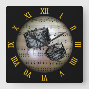 Horloge Carrée Snare Drums ~ Arrière - plan "The Musical Planet" 