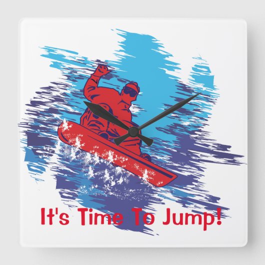 Horloge Carrée Snowboarder rouge (Recto)
