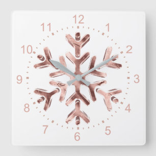 Horloge Carrée Snowflake Rose Gold Christmas