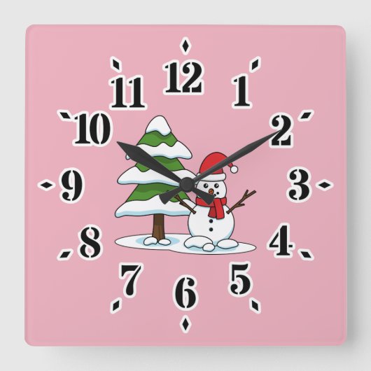 Horloge Carrée Snowman avec Snowman Pine Tree (Recto)