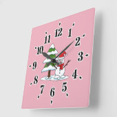Horloge Carrée Snowman avec Snowman Pine Tree (Angle)