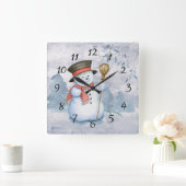 Horloge Carrée Snowman Watercolor Snow (Maison)