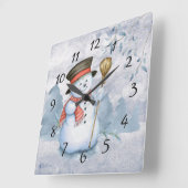 Horloge Carrée Snowman Watercolor Snow (Angle)