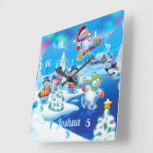 Horloge Carrée Snowmen Winter Wonderland. Large clock (Angle)