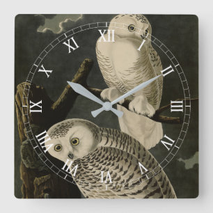 Horloge Carrée Snowy Owl, John James Audubon's Birds of America
