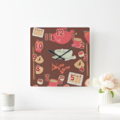 Horloge Carrée So mignon et Dim Sum heureux Motif de nourriture A (Maison)