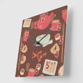 Horloge Carrée So mignon et Dim Sum heureux Motif de nourriture A (Angle)