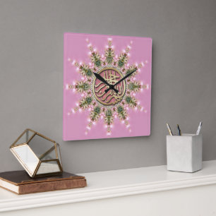 Horloge Carrée Soft Pretty Rose Gold Bismillah Arabe Calligraphie