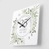 Horloge Carrée Soft Watercolour Leaves 25th Wedding Anniversary (Angle)