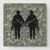 Horloge Carrée Soldat militaire / Silhouette guerrière avec Camo (Recto)