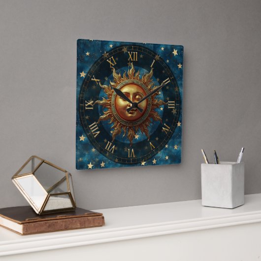 Horloge Carrée Soleil Céleste (Bureau)