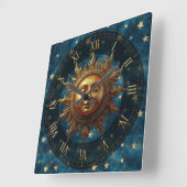 Horloge Carrée Soleil Céleste (Angle)