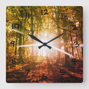 Horloge Carrée Soleil dans la forêt d'automne