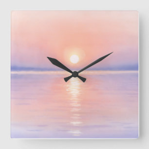 Horloge Carrée Soleil de style aquarelle - Art de paysage marin