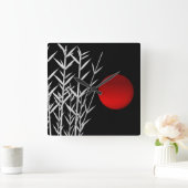 Horloge Carrée Soleil rouge noir blanc zen (Maison)