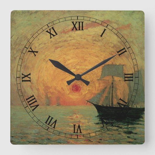 Horloge Carrée Soleil rouge par Maxime Maufra, impressionnisme Vi (Recto)