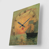 Horloge Carrée Soleil rouge par Maxime Maufra, impressionnisme Vi (Angle)