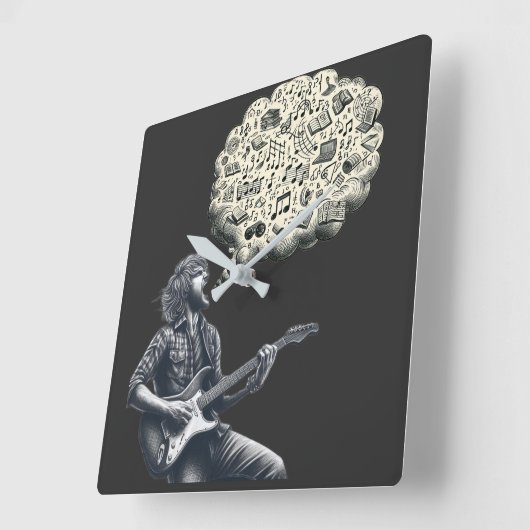 Horloge Carrée Solfeggio explosif guitariste (Angle)
