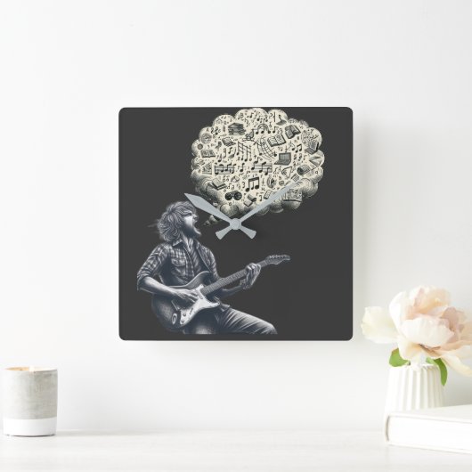Horloge Carrée Solfeggio explosif guitariste (Maison)