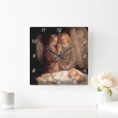 Horloge Carrée Sommeil - Deux anges gardiens et enfants (Maison)