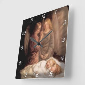 Horloge Carrée Sommeil - Deux anges gardiens et enfants (Angle)
