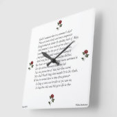 Horloge Carrée Sonnet # 18 par William Shakespeare (Angle)
