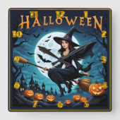 Horloge Carrée Sorcière qui monte la nuit d'Halloween (Recto)