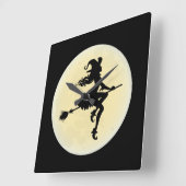 Horloge Carrée Sorcière sur un balai (Angle)